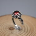 thumbnail image 3 of K-KED 925 Sterling Silver Ring with Red Gem Garnet Lotus Women's Thai Silver Ring 5-9, 3 of 6