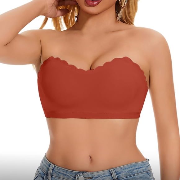 Lovzfmll Strapless Bras for Women, Wireless Push-Up Bandeau Bra, Strapless Pull-On Stretchable Back Closure Convertible Bra