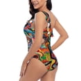 thumbnail image 4 of Rateoe Psychedelic Faces Colorful Pattern Women One Piece Swimsuits Tummy Control One Shoulder Bathing Suits Ruffle Swimwear-Medium, 4 of 6
