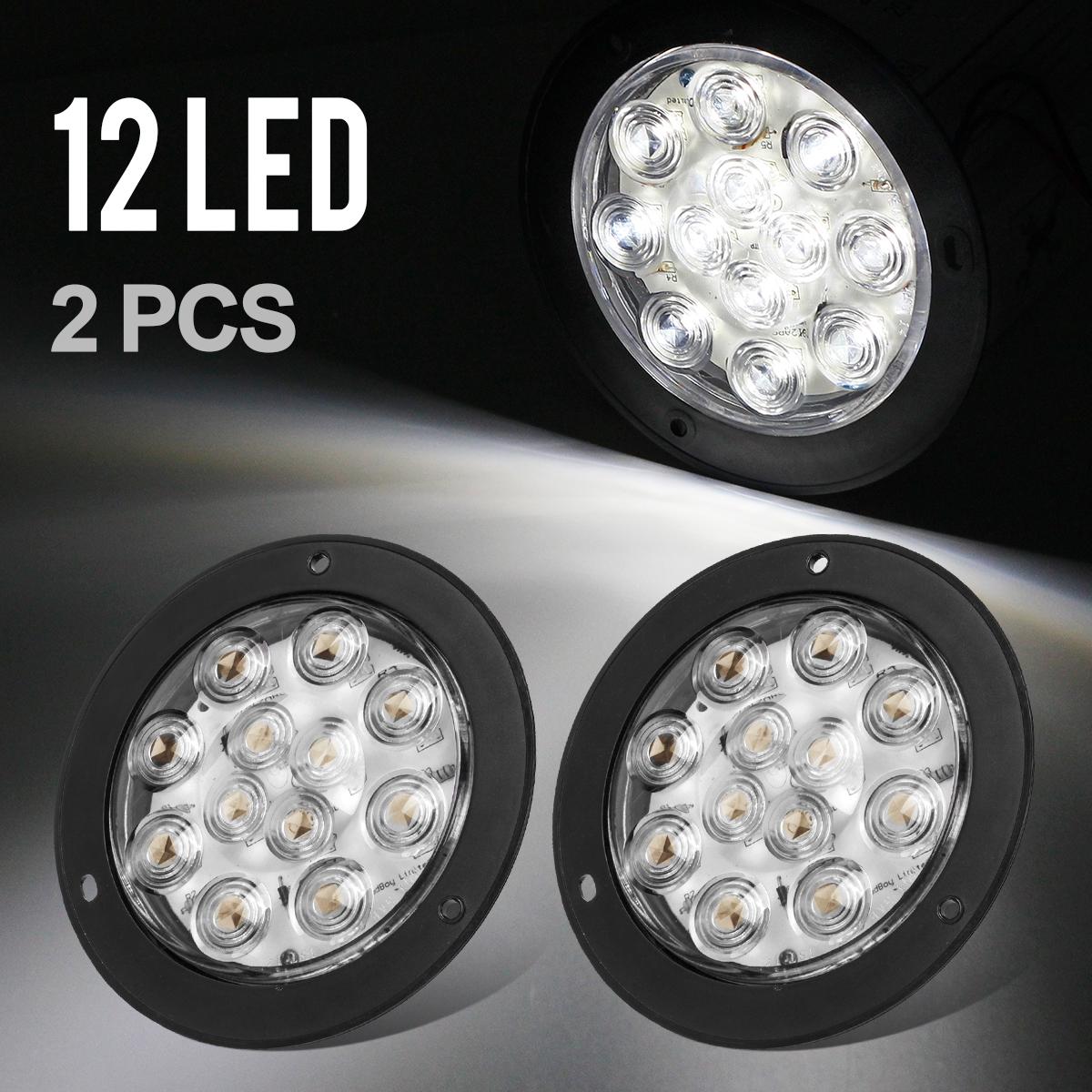 Partsam 2PCS 4" Waterproof Backup Reverse Light Flange Mount 12 LED Truck Trailer RV White