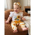 thumbnail image 6 of Cenuakty Baby 3M 6M 12M 18M 24M Girl Summer Outfits Fashionable Short Sleeve Bee Floral Print Romper with Pants, Headband 3Pcs Set, 6 of 9