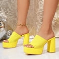 thumbnail image 6 of HomeDM Platform Heels Sandals for Women Square Open Toe Chunky Block Heel Slip-On Slides Dress Shoes, Yellow Size 7, 6 of 9