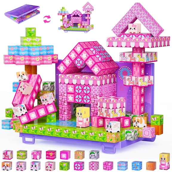 Sbekiev Princess Magnetic Blocks 84PCS Magnetic Building Cube Game, Constructions Toys for Boys & Girls Age 3-4, 5 6 7 8 9 10, Sensory Tiles Building Birthday for Toddlers