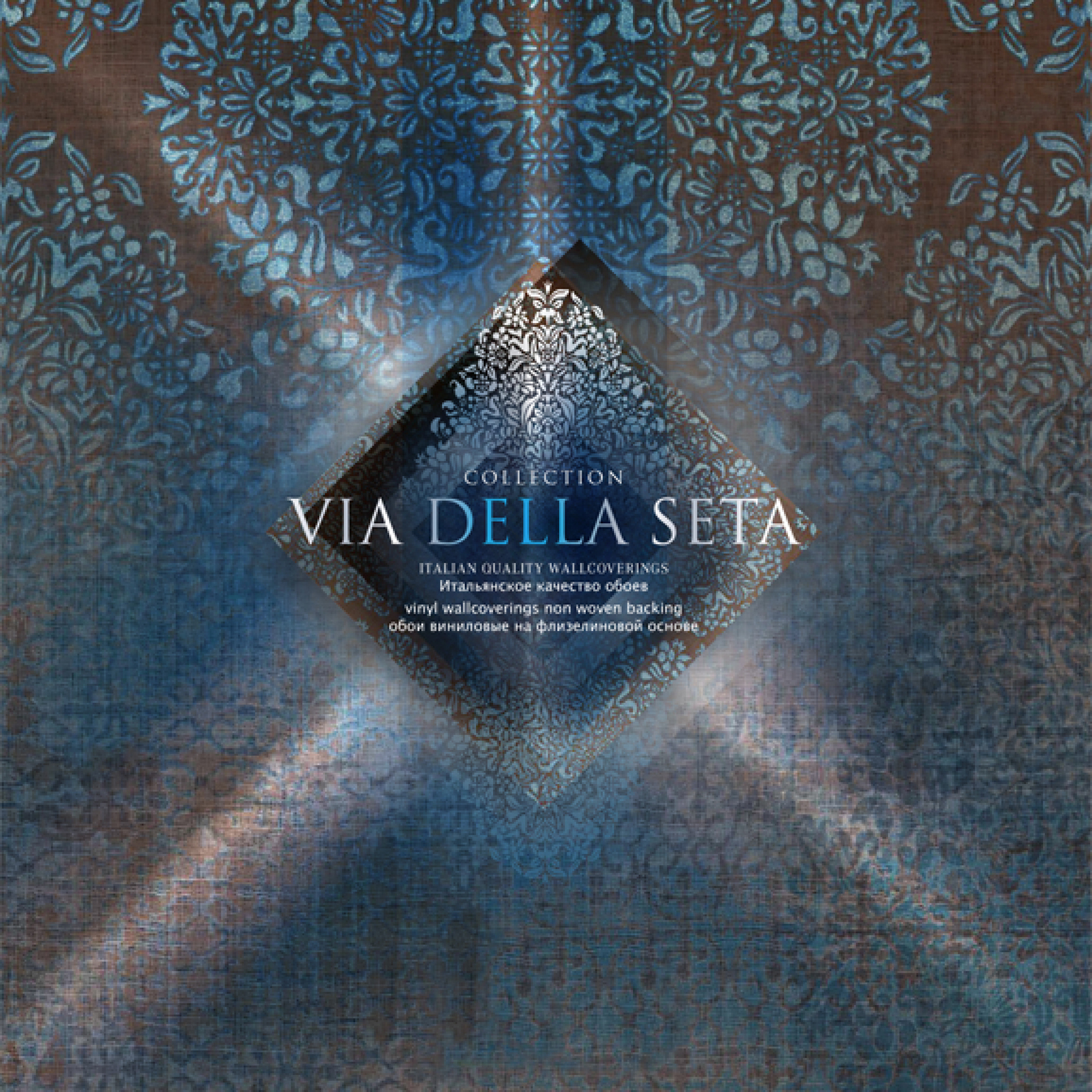 M5644 Dis Rumba Blue Scroll Damask Wallpaper from Brewster Blues Traditional Damasks Made in Italy