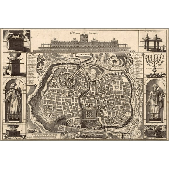 History Galore 24"x36" Gallery Poster, map of Jerusalem israel 1770