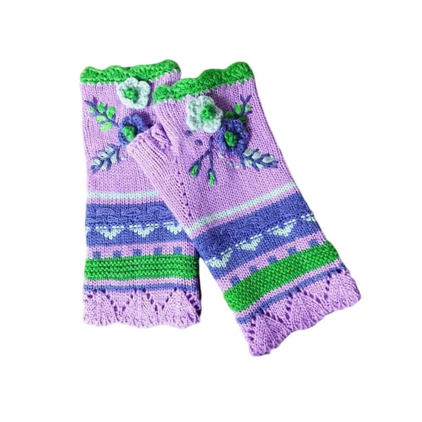 Minnieouse Guantes de punto para mujer, manoplas de punto para invierno, patrón de ropa, engrosamiento, cálido, sin dedos, guante para mujer guantes y mitones Verde Minnieouse AP013939-02