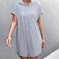 thumbnail image 1 of Vestido de manga corta con capucha y cordón Vestido de mujer transpirable informal de color puro para uso diario, 1 of 5