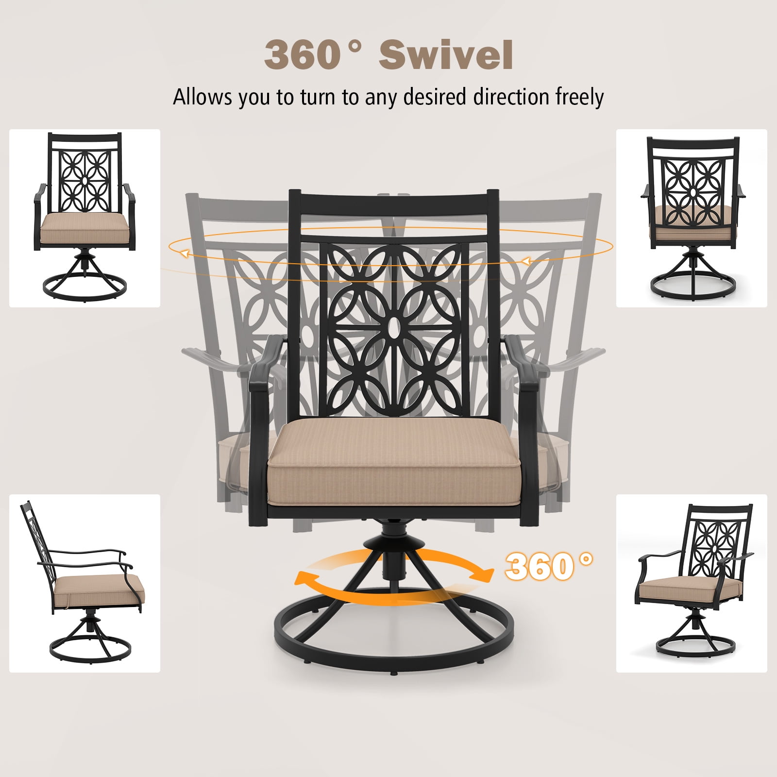 Gymax Patio Metal Swivel Chairs Set of 2 Fabric Bistro Rocker Chairs w/ Curved Armrests