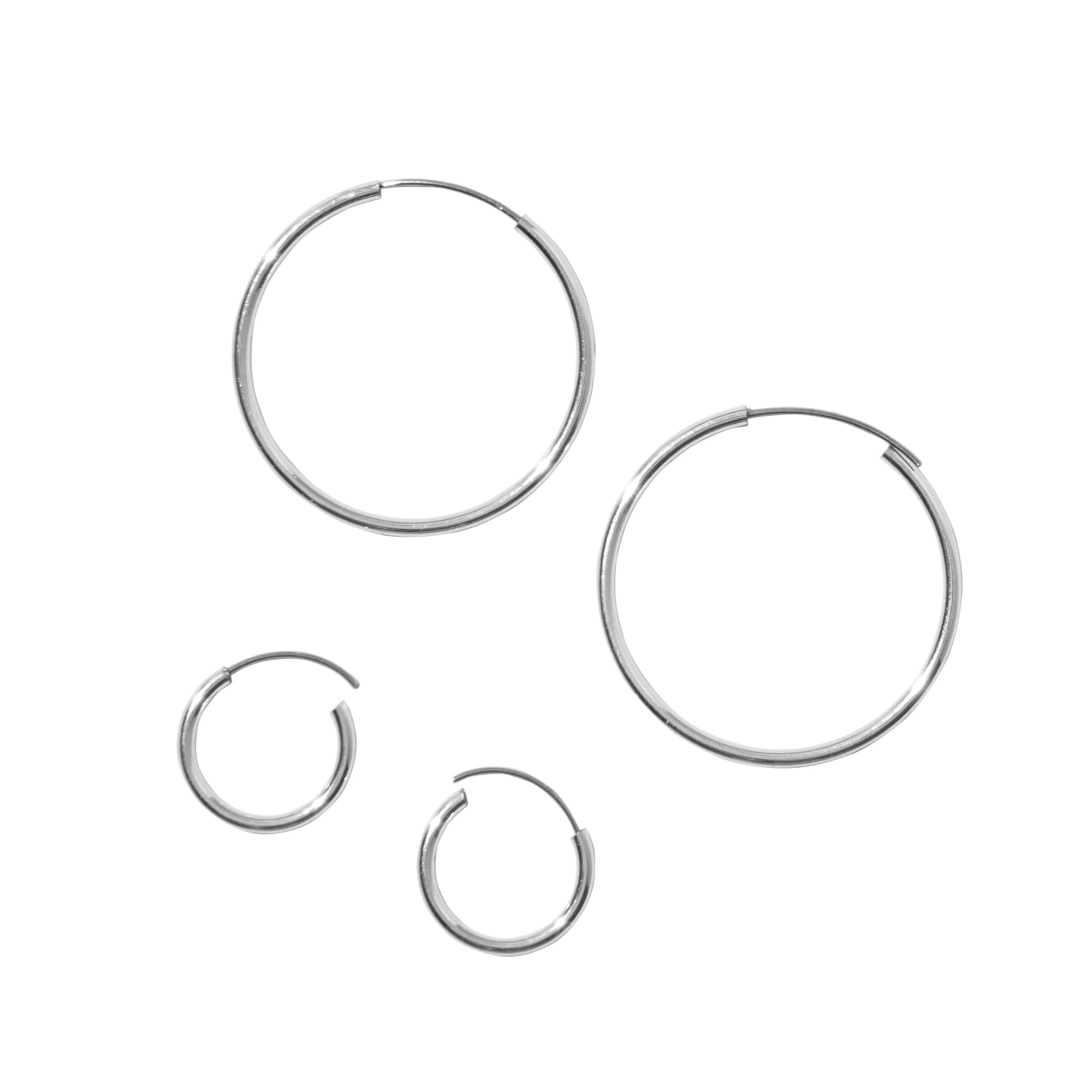 Claire's Teen Girls Classic Endless Silver Hoop Earrings, 10 & 20mm, 2-Pair