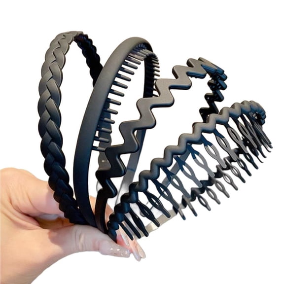 4PCS Non Slip Plastic Headbands,Wavy Headband with Teeth Comb Hairbands Classic Accessories for Women Men(Black)