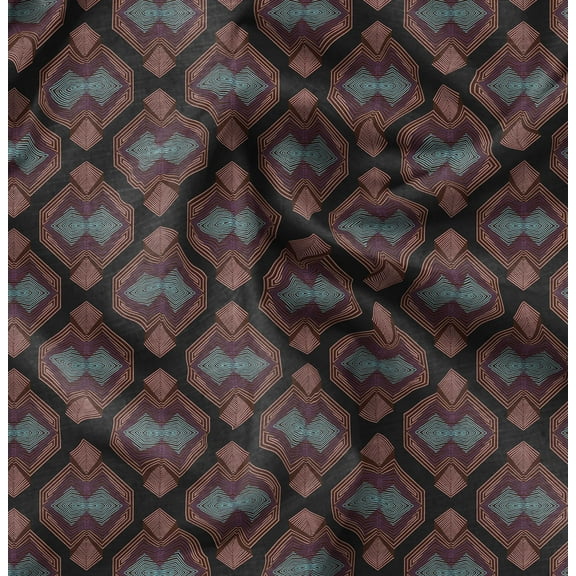 Soimoi Pure Silk Black Fabric By the Yard - 42 Inch Wide -Geometric Material - Artistic and Modern Patterns for Various Uses Printed Fabric
