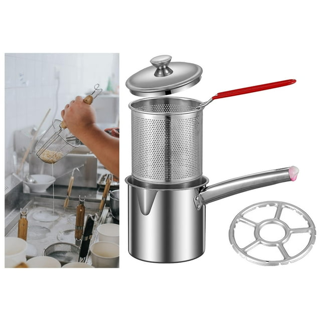 Deep Fryer Set Butter Warmer Pot Multipurpose with Stainless Steel Basket Milk Pots Oil Fryer Cooking Pot for Backpacking Restaurant Cooking Burner Rack 1.2L