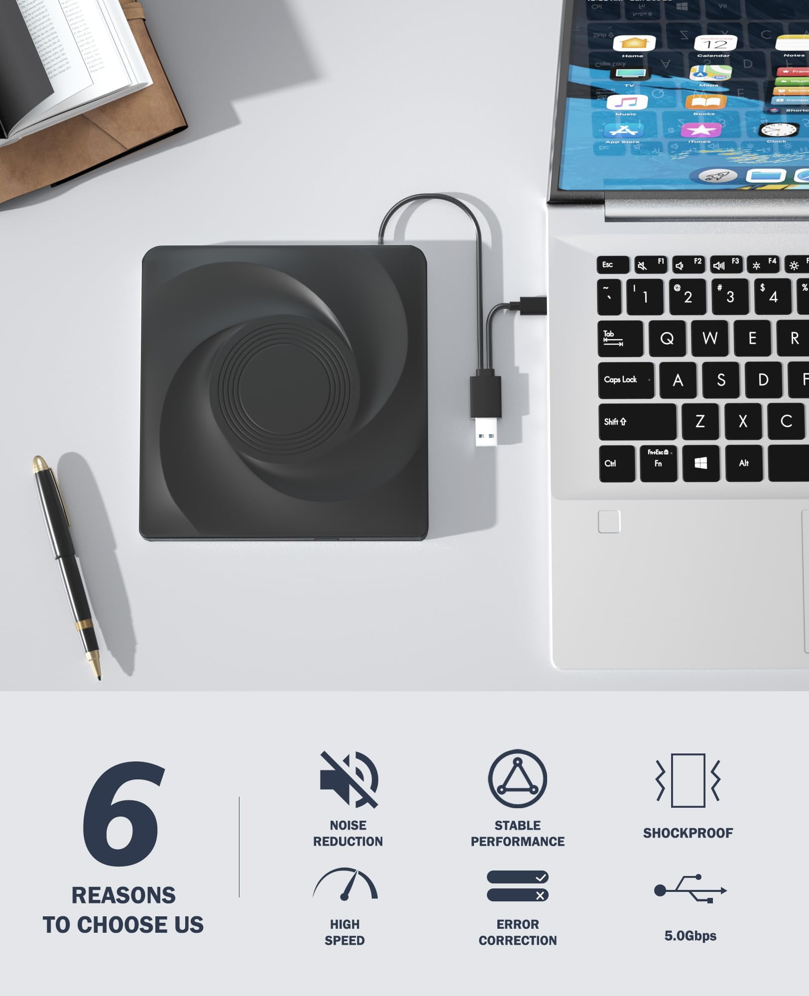 External CD/DVD Drive for Laptop, Portable DVD Player & CD Burner, Compatible with Windows 11/10/7, Mac OS, Linux