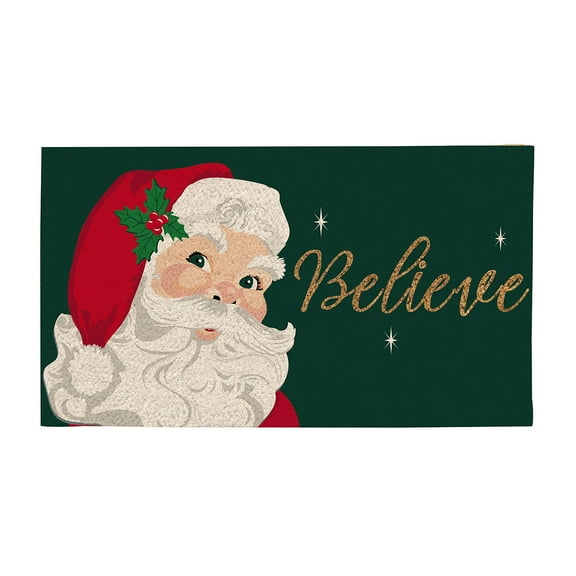 Evergreen Santa Believe Indoor Outdoor Natural Coir Doormat 1'4"x2'4" Green