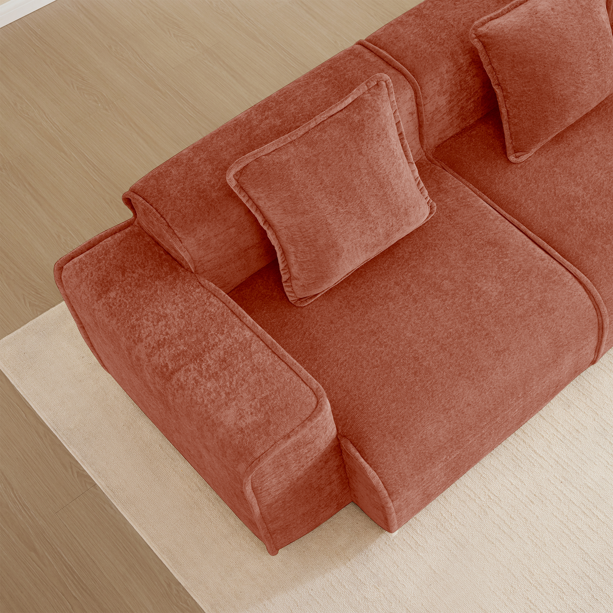 Leumius 2 Seater Cloud Loveseat Sofa,Modular Velvet Fabric Deep Seat Boneless Couch with 2 Throw Pillows,Square Arm Sofa for Living Room Apartment,No Assembly,Red
