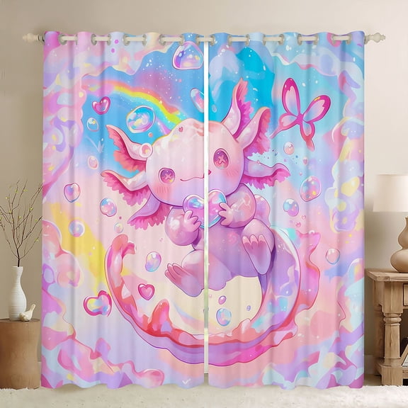 Castle Fairy Pink Salamander Black Out Curtains,Axolotl Curtains Pack of 2 (42x63 Each)