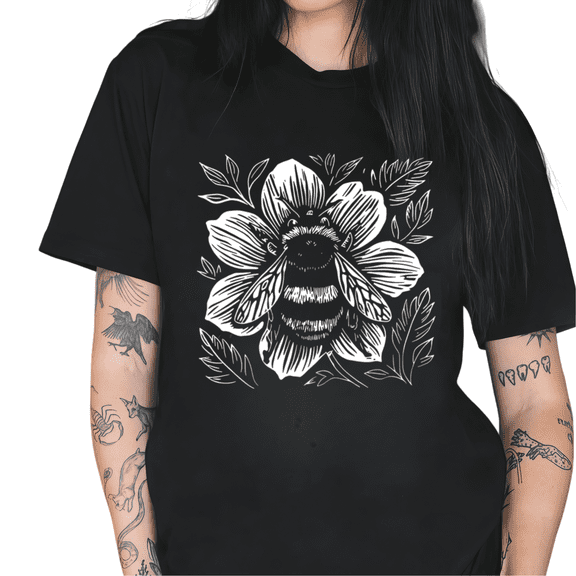 Cozymy Women's Vintage Bee Flower Botanical Nature Graphic Short Sleeve Crewneck Casual Cotton T-Shirt S-5XL