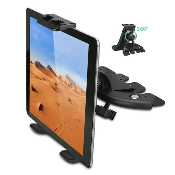 Tablet Holder for Car, Car Must Haves, One Button Lock CD Slot Tablet Car Mount, Universal CD Player Car Phone Mount, 360 Degree Rotation, Black