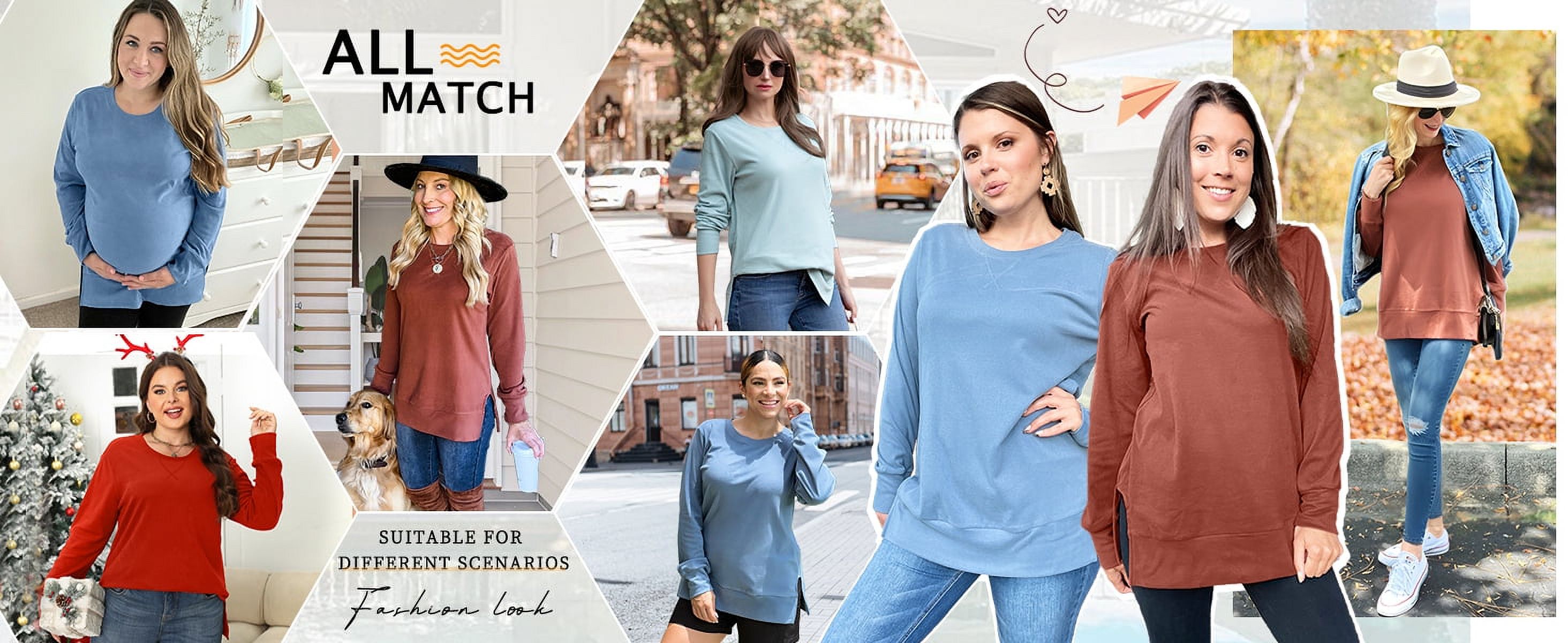 MOSHU Women's Crewneck Sweatshirt with Side Split Hem photo 6