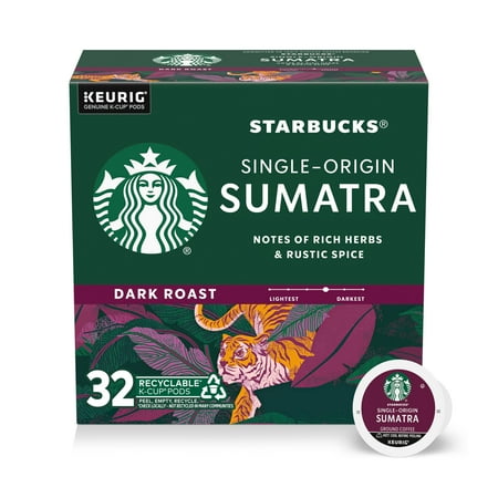 Starbucks Sumatra, Hot or Iced Coffee, Dark Roast K-Cup Coffee Pods, 32 Count