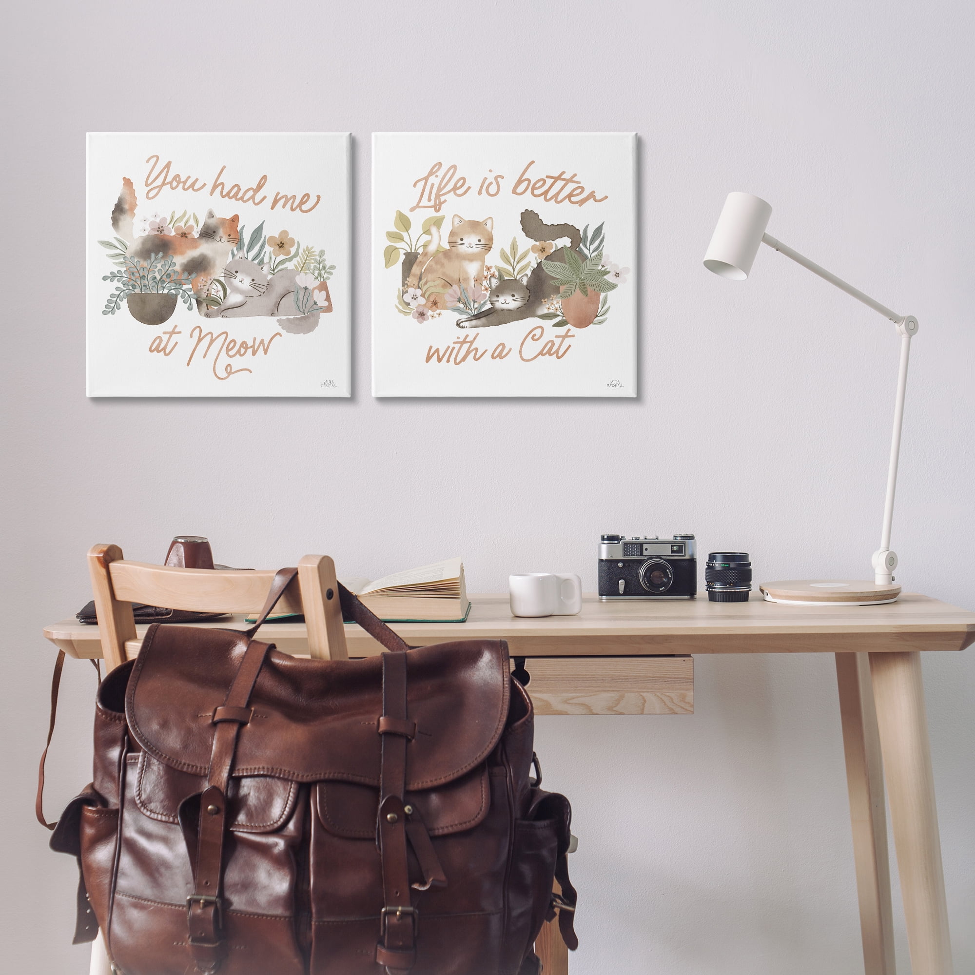 Stupell Industries Garden Friends Cat Phrases Animals Painting Wrapped Canvas Art Print Wall Art, 17 x 17, Set of 2