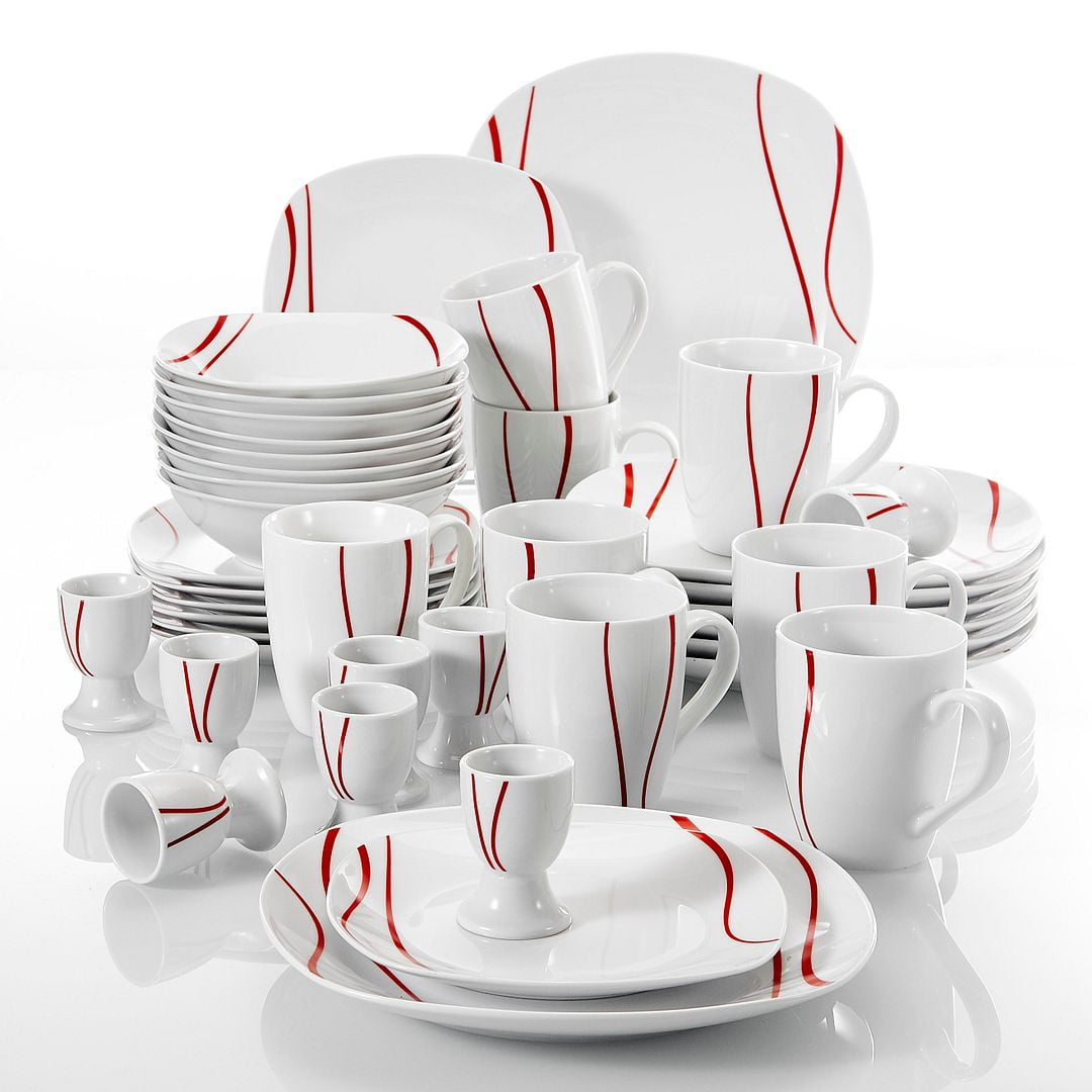 MALACASA, Series Felisa, 36-Piece Porcelain Dinnerware Set, Red