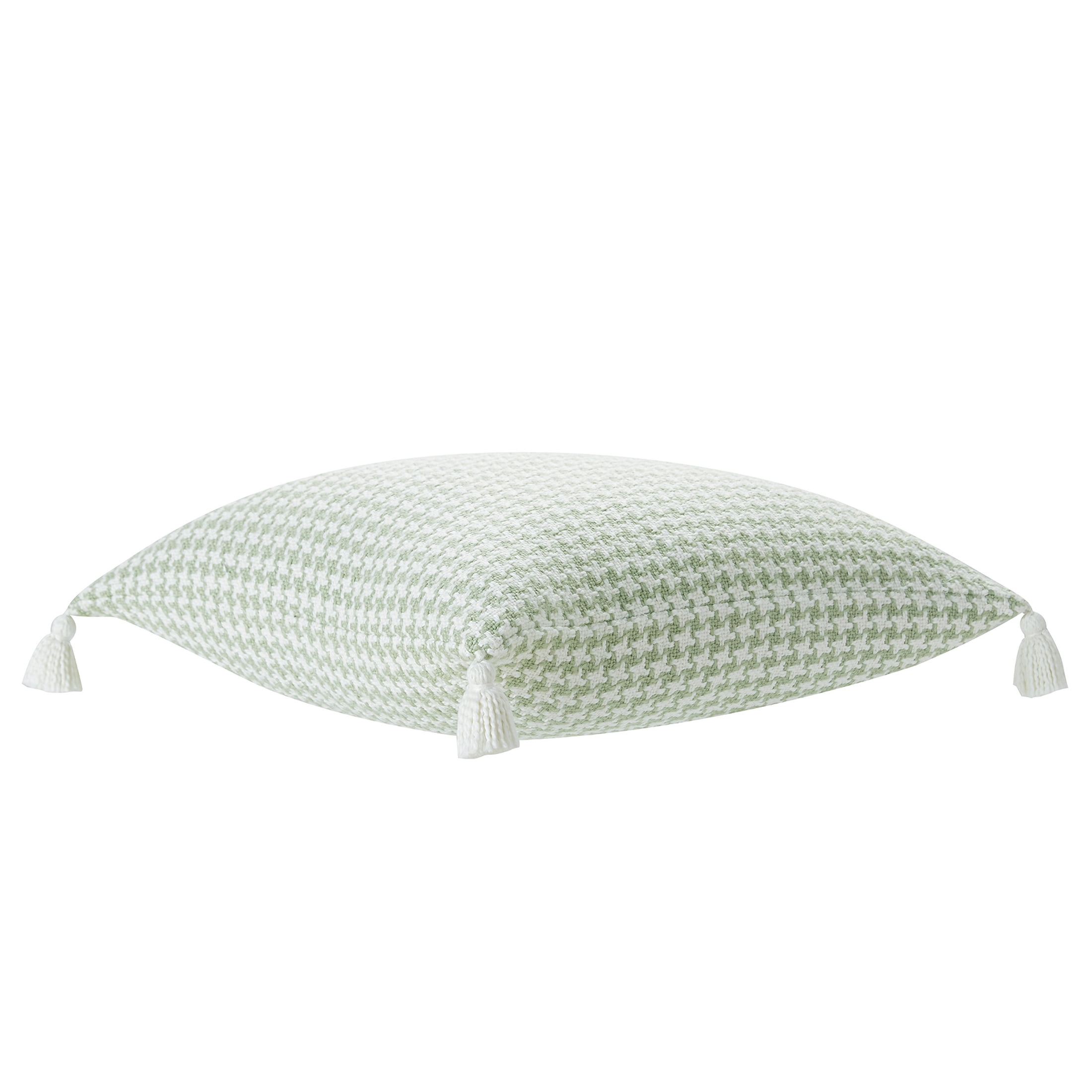 (2 pack) Beautiful Tonal Houndstooth Cotton Decorative Pillow with Tassels by Drew Barrymore, 22" x 22", Sage
