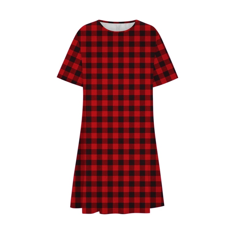 knee length dresses for ladies Girls: In Your Happy Place Red Tartan Plaid Dress – Shop the Mint