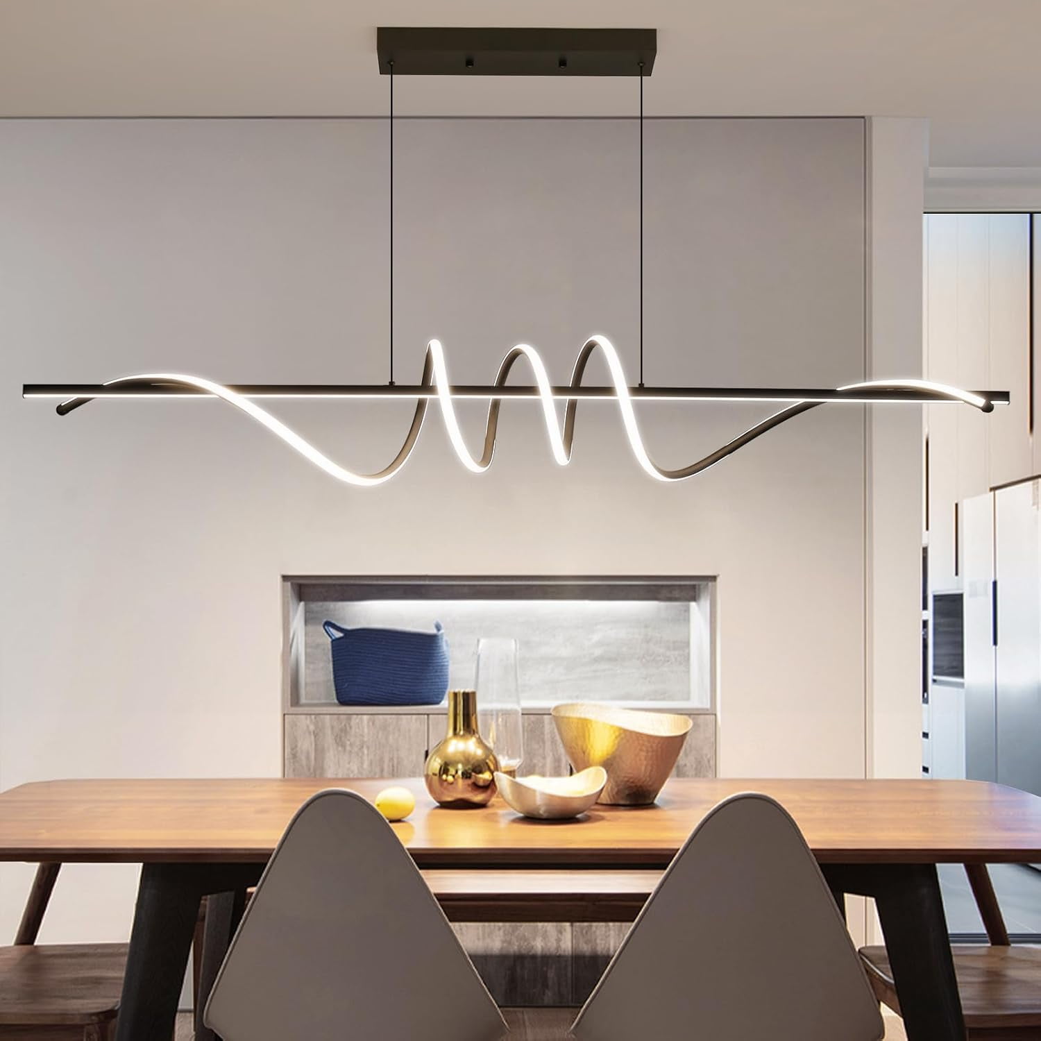 47inch Gold Chandelier Modern Ceiling Spiral Pendant Light Fixtures Hanging LED Color Temperature and Height Adjustable Chandeliers for Dining Room Living Room Bedroom Kitchen Island