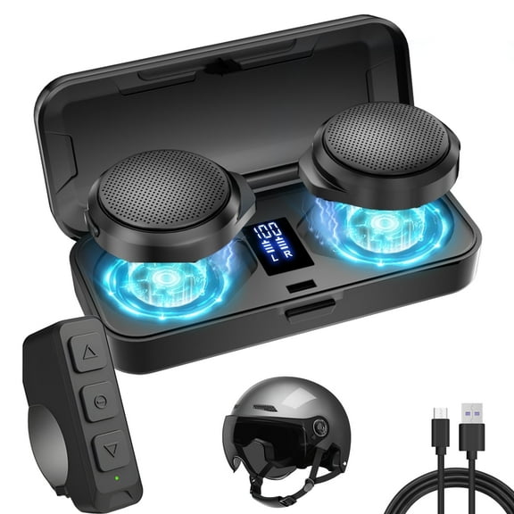 B-Qtech Bluetooth 5.3 Motorcycle Headsets with LED Charging Case & Remote Control, Long Battery Life‌(Black)