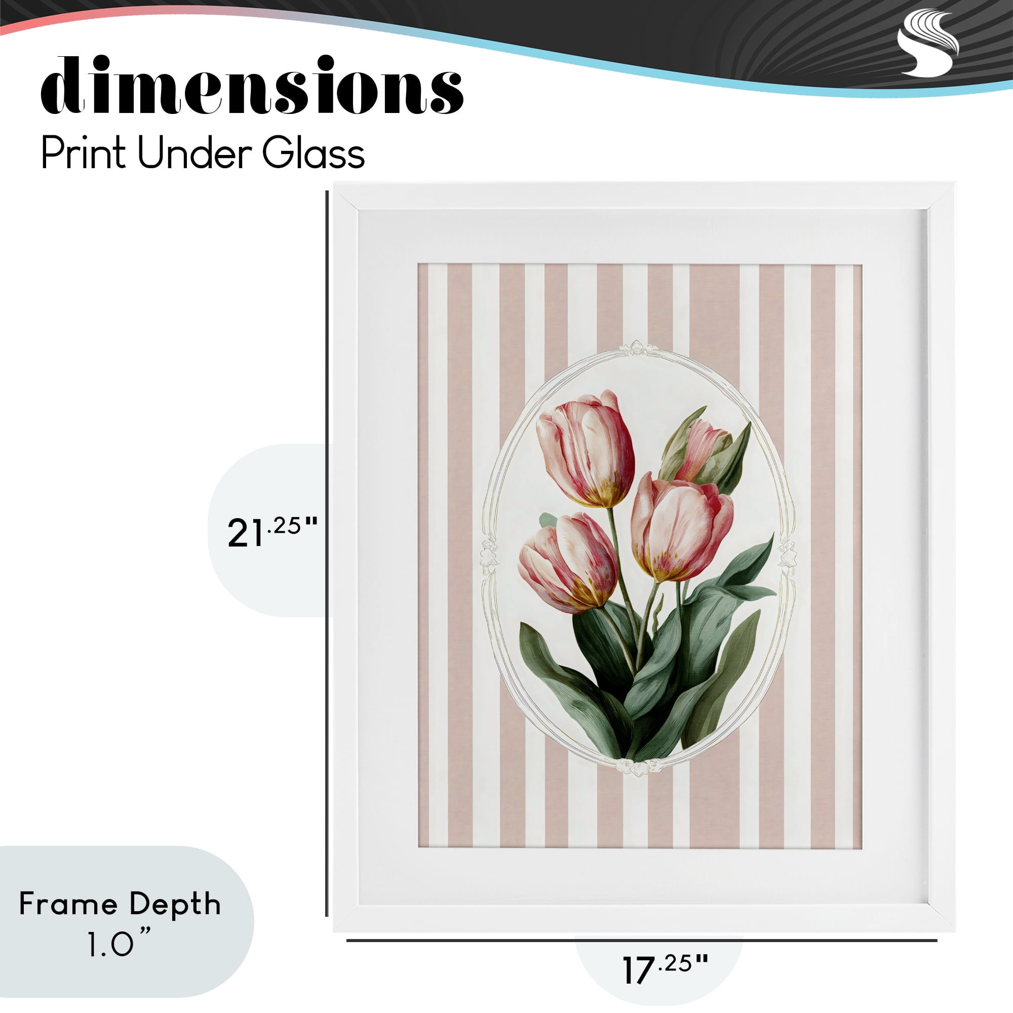 Stupell Industries Vintage Tulips on Stripes White Framed Print Under Glass, design by Ink Drop Loft