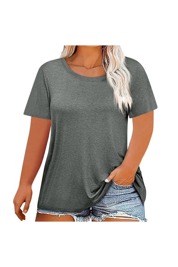 Womens Cotton T Shirts Plus Size- Summer Short Sleeve Soft Casual Basic Tees Tops Gray Size 3XL