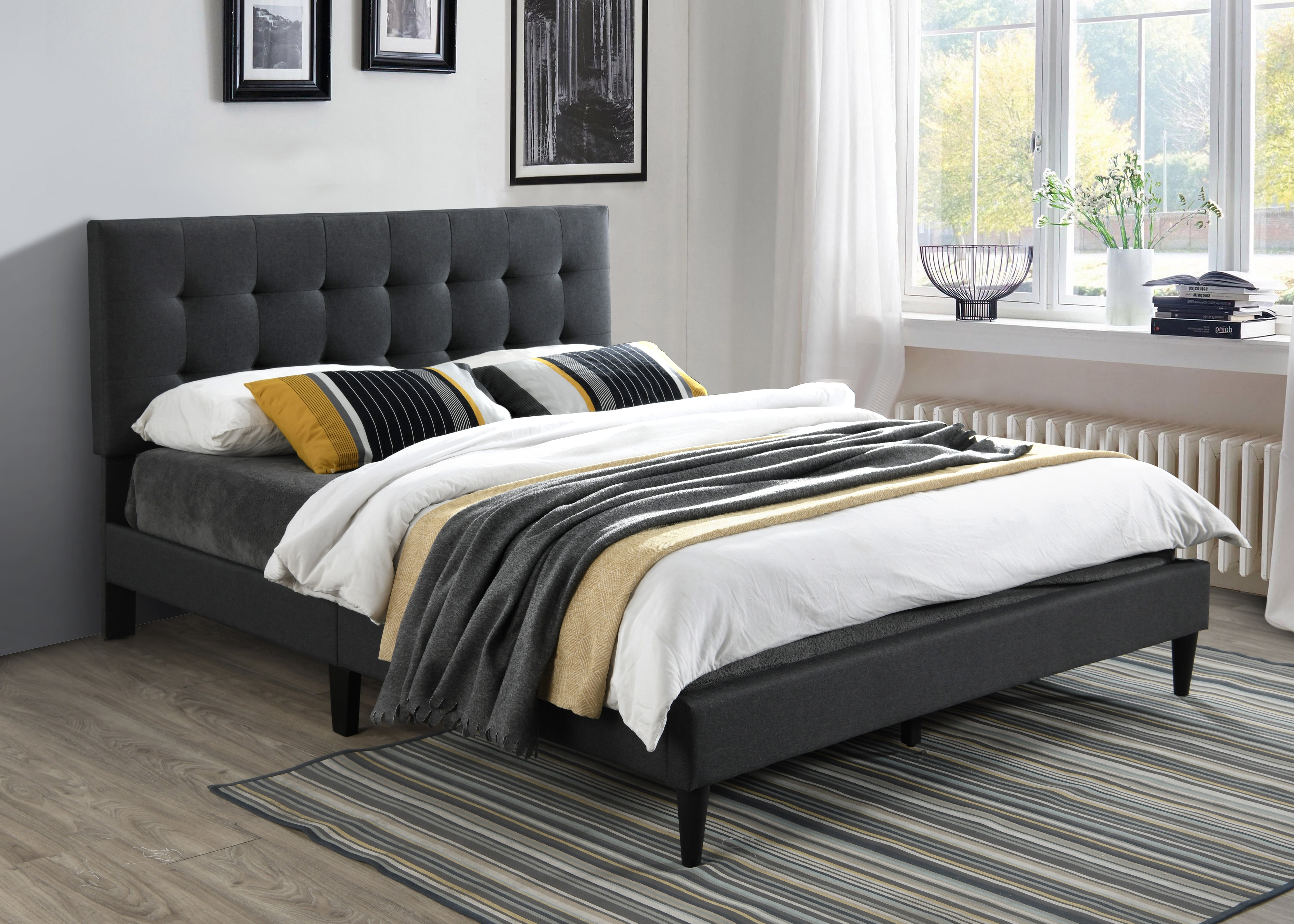 Ovis Milan Upholstered Platform Bed, Gray Tufted King Bed