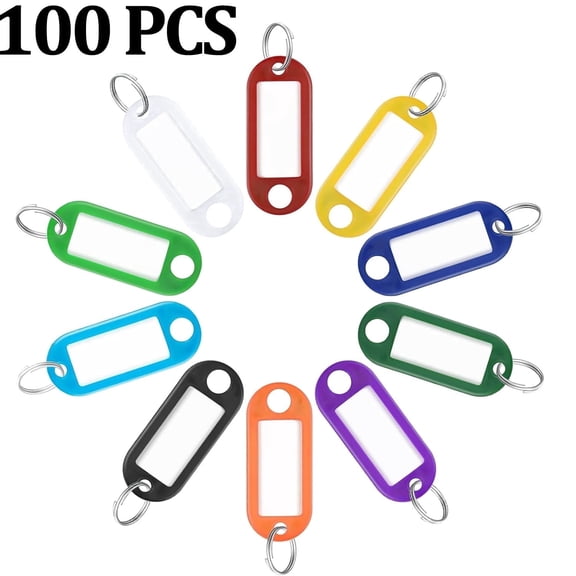 100 Pack Key Tags with Ring,Tough Plastic Key Tags with Split Ring Label Window, Assorted Colors