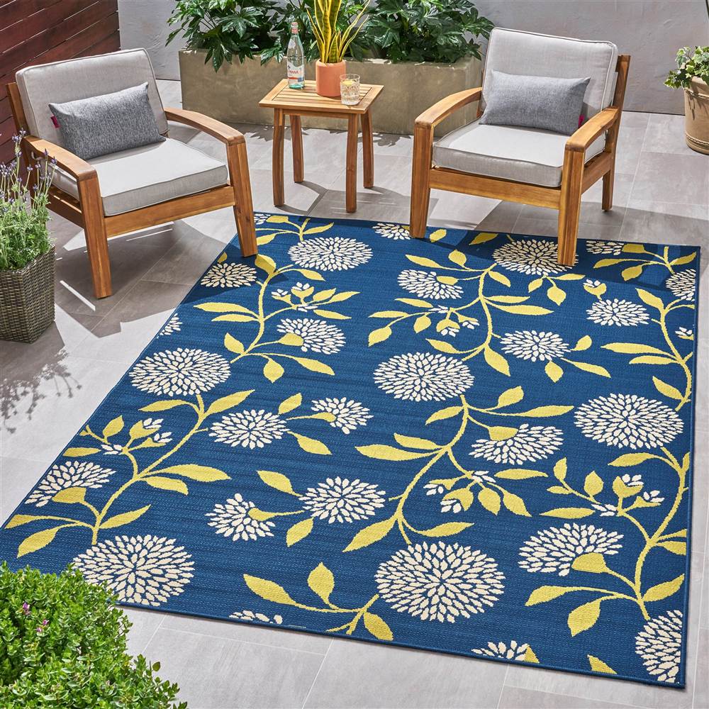 Viola Outdoor Floral Area Rug in Blue and Green