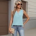 thumbnail image 4 of Qwertyu Women's V Neck Tank Tops Casual Summer Button Down Sleeveless Shirts Light Blue 2XL, 4 of 4