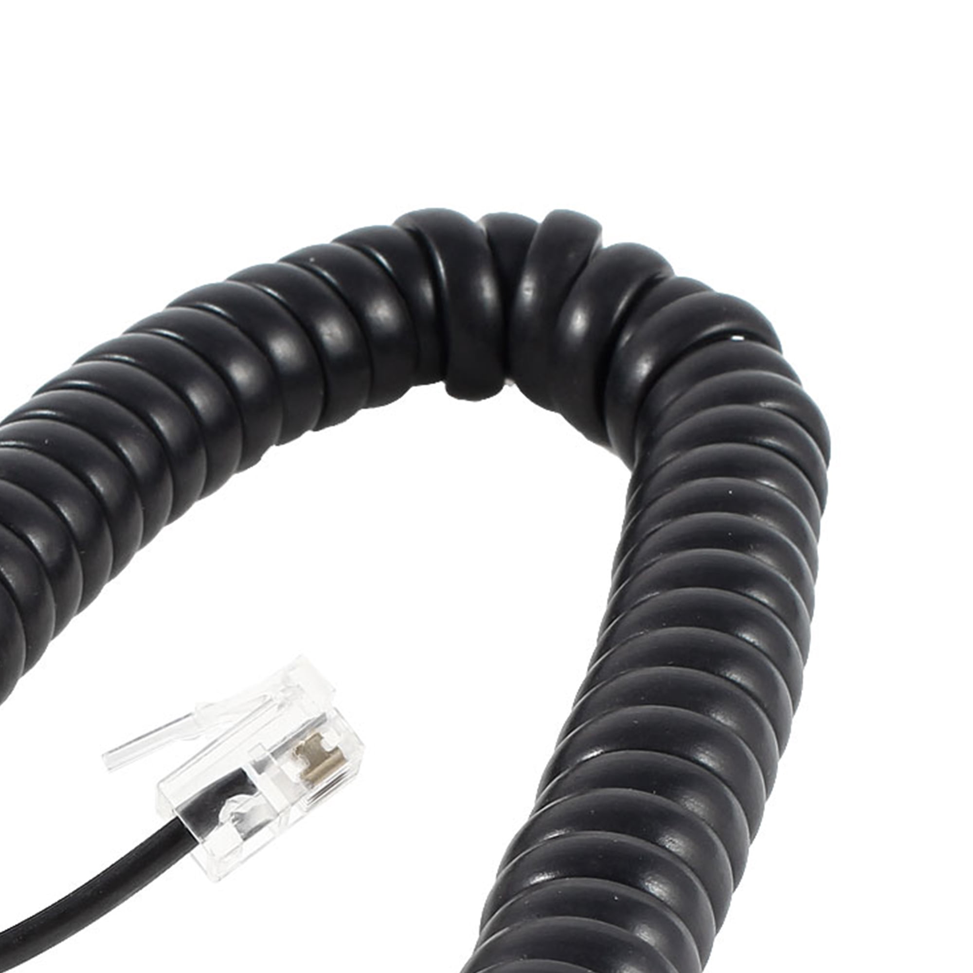 Unique Bargains RJ9 4P4C Connector Coiled Telephone Phone Cable Black 2M 6.5Ft Long