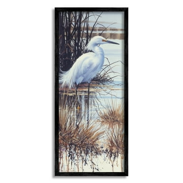 Stupell Industries Egret with Modern Splash Animals & Insects Painting Black Framed Art Print Wall Art, 13 x 30