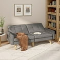 thumbnail image 2 of Gizoon Futon Sofa Bed, 70.9" Futon Couch with Adjustable Backrest, Removable Armrest for Extended Length, Mid Century Modern Loveseat for Living Room, 6 Wood Legs, 2 Metal Support Rods, Dark Grey, 2 of 9