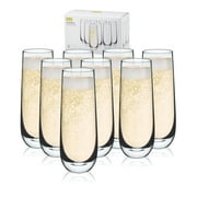 True Stemless Champagne Flutes Glasses, Stemless Mimosa Glasses, Wine Flutes Glass 9oz Set of 8