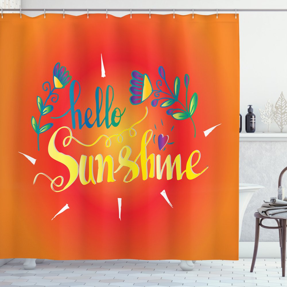Hello Sunshine Shower Curtain, Colorful Composition with Hello Sunshine