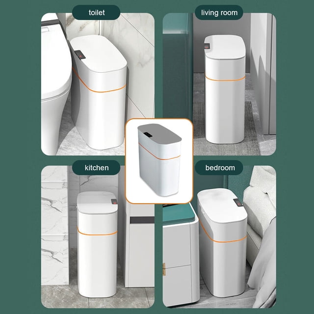 Smart Sensor Trash Can IPX5 Waterproof Automatic Induction Bathroom Garbage Bin Dustbin Rubbish Waste Bucket Living Room Gray White