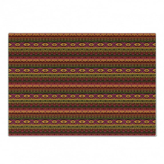 Aztec Cutting Board, Funky South American Style Vintage Peruvian Motifs Vibrant Prehistoric Folk Hippie, Decorative Tempered Glass Cutting and Serving Board, Small Size, Multicolor, by Ambesonne