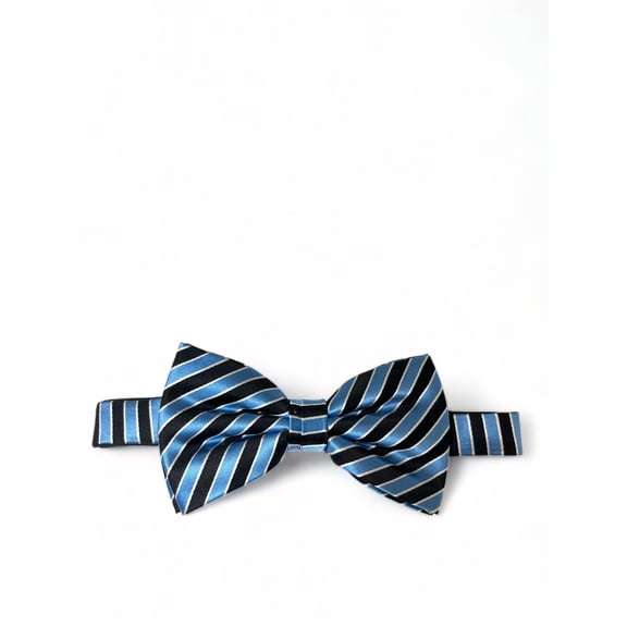 Light Blue and Black Striped Silk Bow Tie