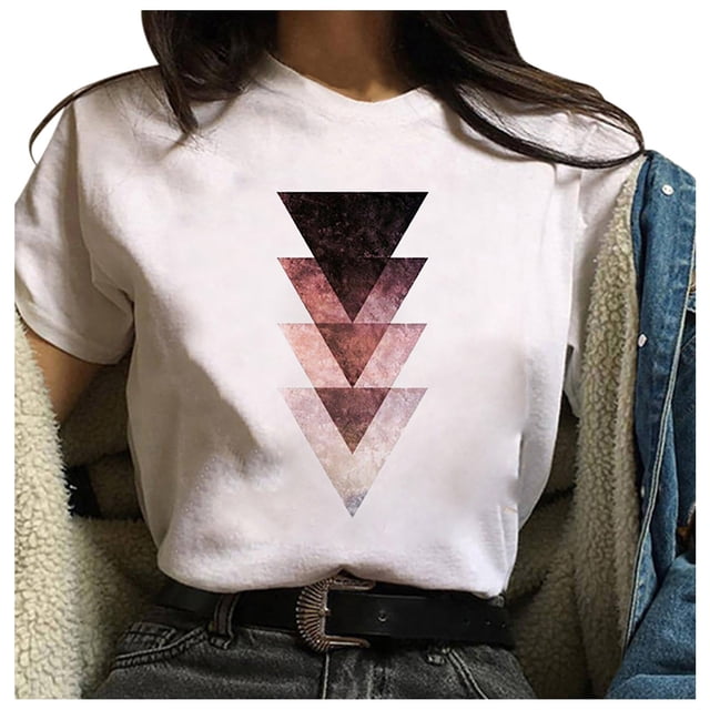 Birdeem T-Shirt Ample à Col Rond pour Femme, Mode, Imprimé Graphique Géométrique Harajuku