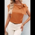 thumbnail image 4 of Blusa de Satén con Cuello Alto, Mangas y Lazo para Mujer, para Oficina Color Naranja S, 4 of 7