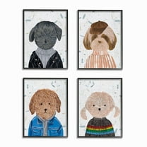 Stupell Industries Hipster Dogs Funny Animal Paintings Drawings Black Framed Art Print Wall Art Set of 4, 16x20, by Melissa Wang