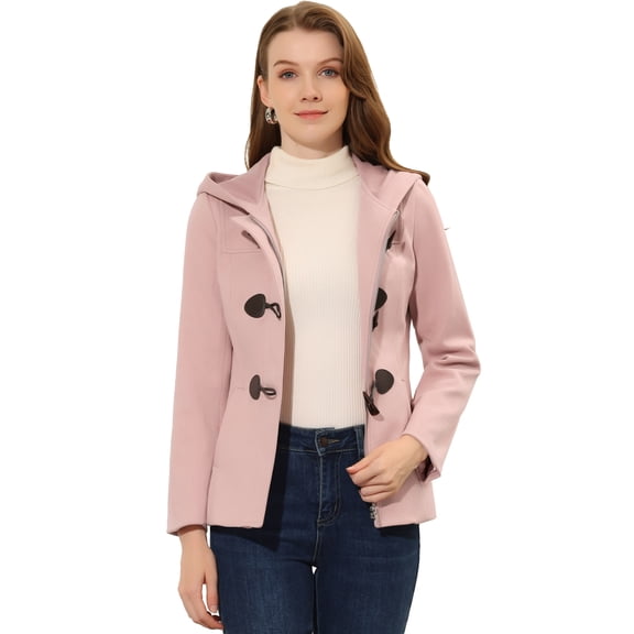 Chaquetón con capucha y bolsillos profundos con cremallera delantera corta tipo trenca para mujer Rosa L