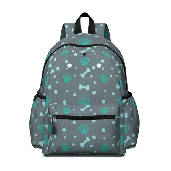 Dog Paw Print and Bone Gray Pattern Backpack for School, Cute School Bag with Adjustable Shoulder Straps and Padded Back, 13.4"x11"x4.7"