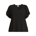 thumbnail image 4 of Terra & Sky Women's Plus Size Ribbed Flutter Sleeve Top, Sizes 0X-5X, 4 of 5